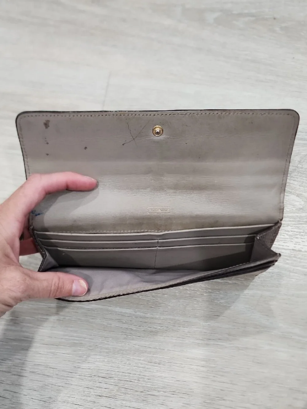 COACH Metallic Taupe Textured Fold-Over Wallet